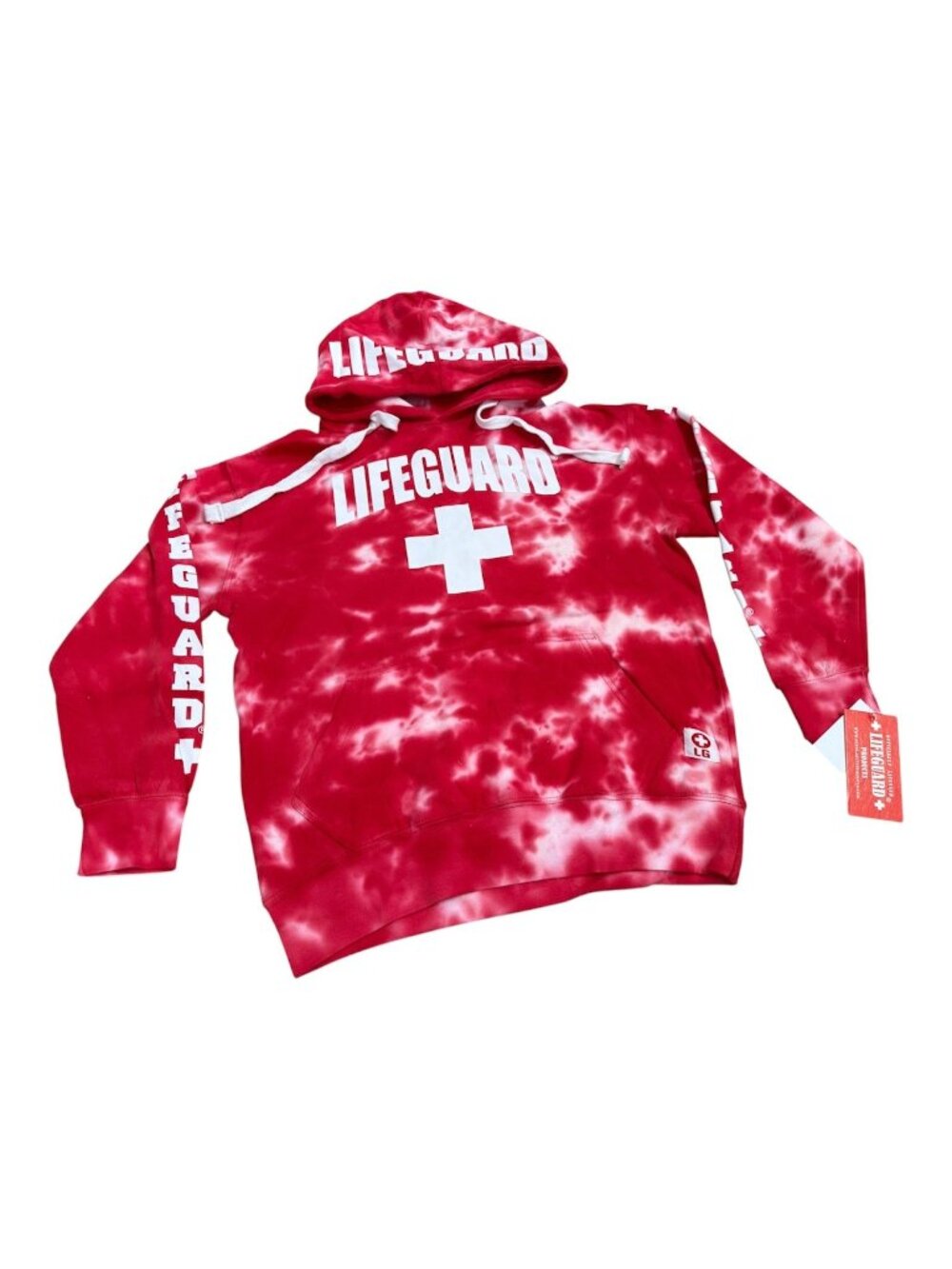 Lifeguard Red White Tie Dye Logo Pullover Hoodie Pockets Popularity Small NWT